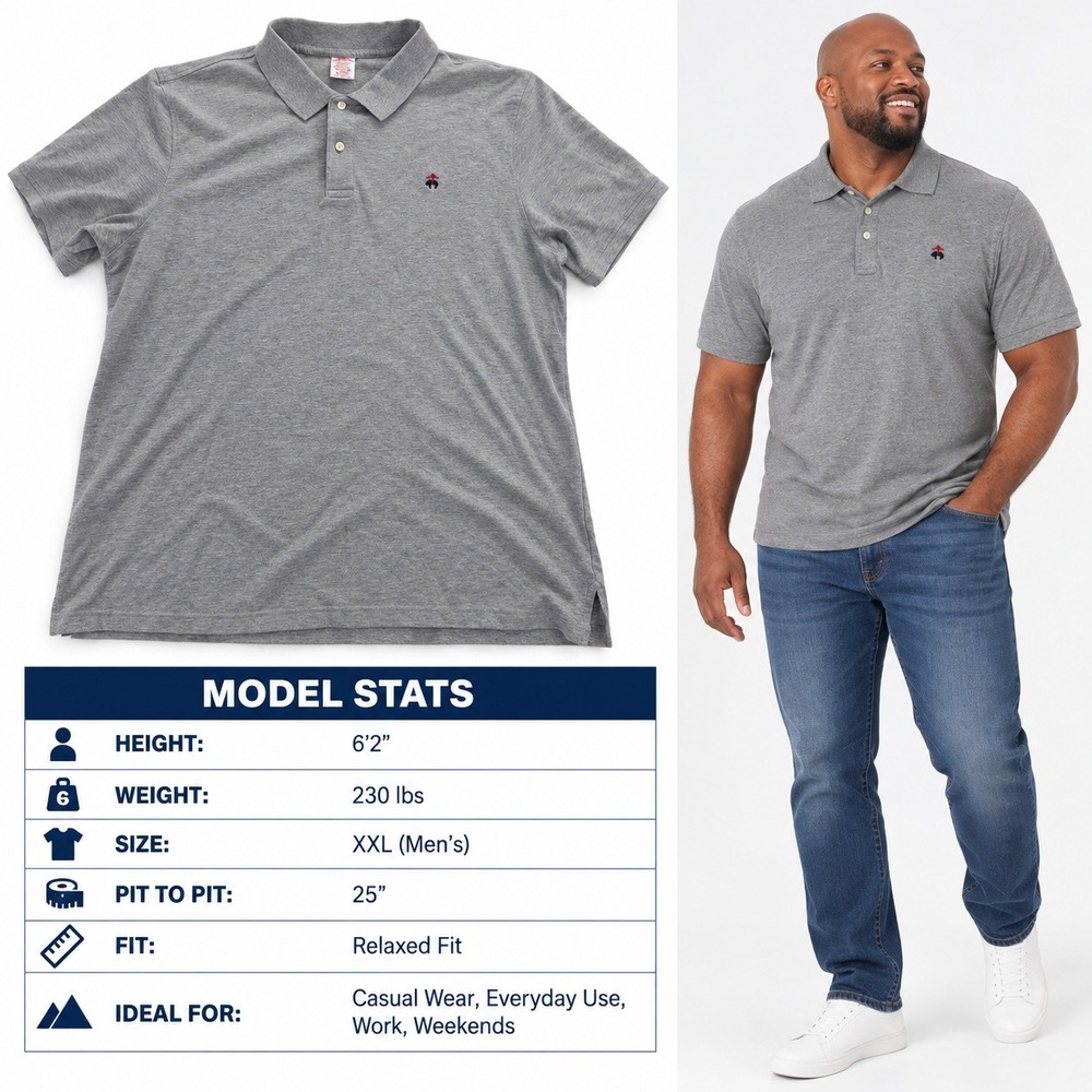 Brooks Brothers Mens XXL Performance Polo Shirt Grey Supima Cotton Original Fit